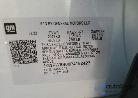 2023 Chevrolet Bolt Ev 1Lt z USA, uszkodzony, nr VIN 1G1FW6S00P4192427
